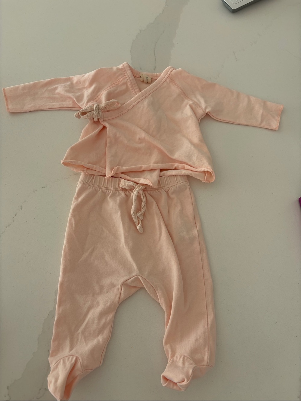 Quincy Mae - New Born Light Pink Kimono Top & Footed Pant take home Set